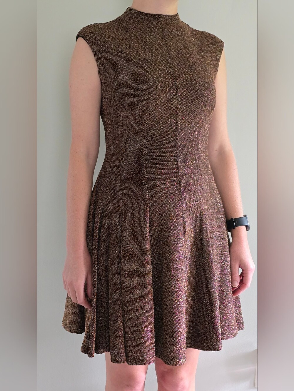 ANTONIO MELANI Metallic Brown Fit-and-Flare Mini Dress
